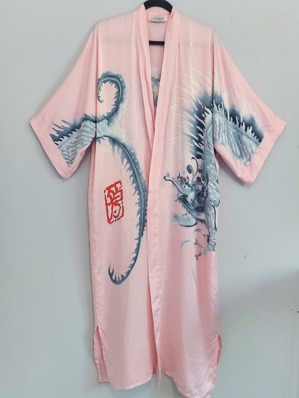 Vintage Old Shanghai Kimono 100% Silk Robe Full Length Dragon Chinese Characters